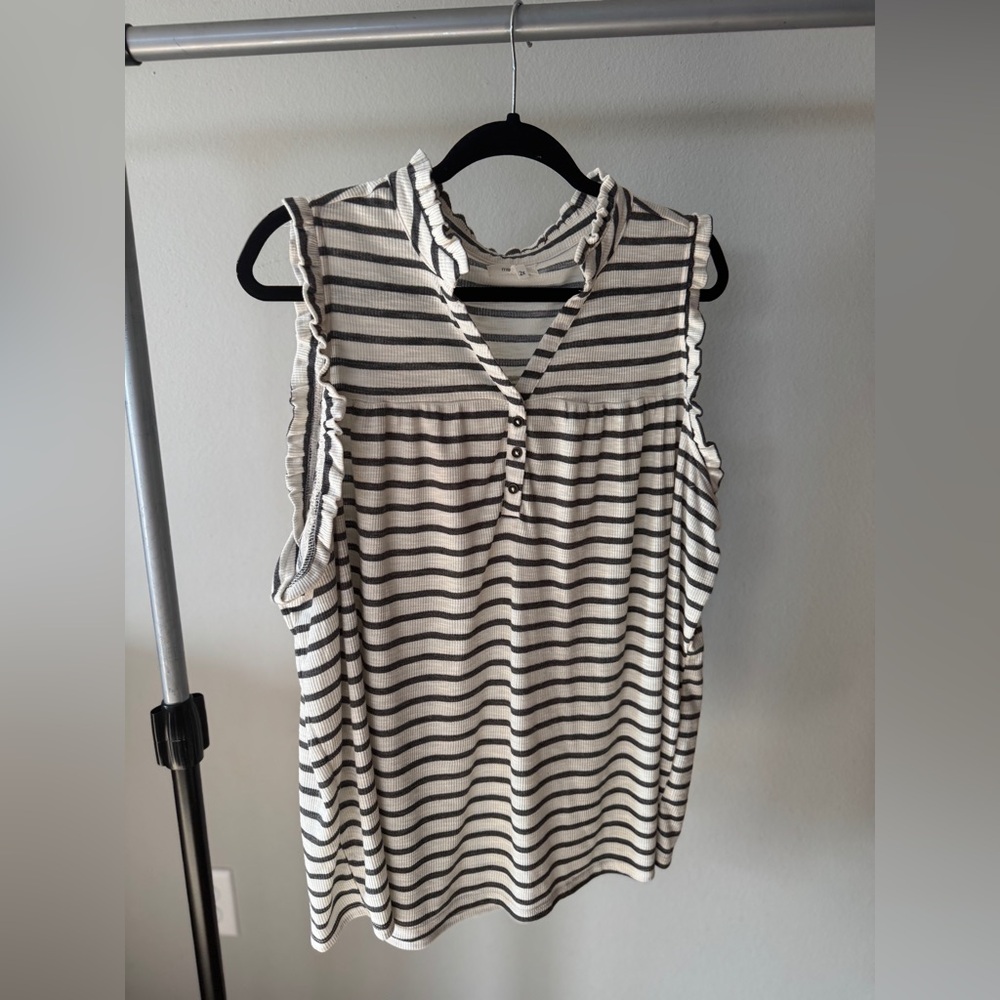 Maurices Black and White Striped Ruffle Blouse